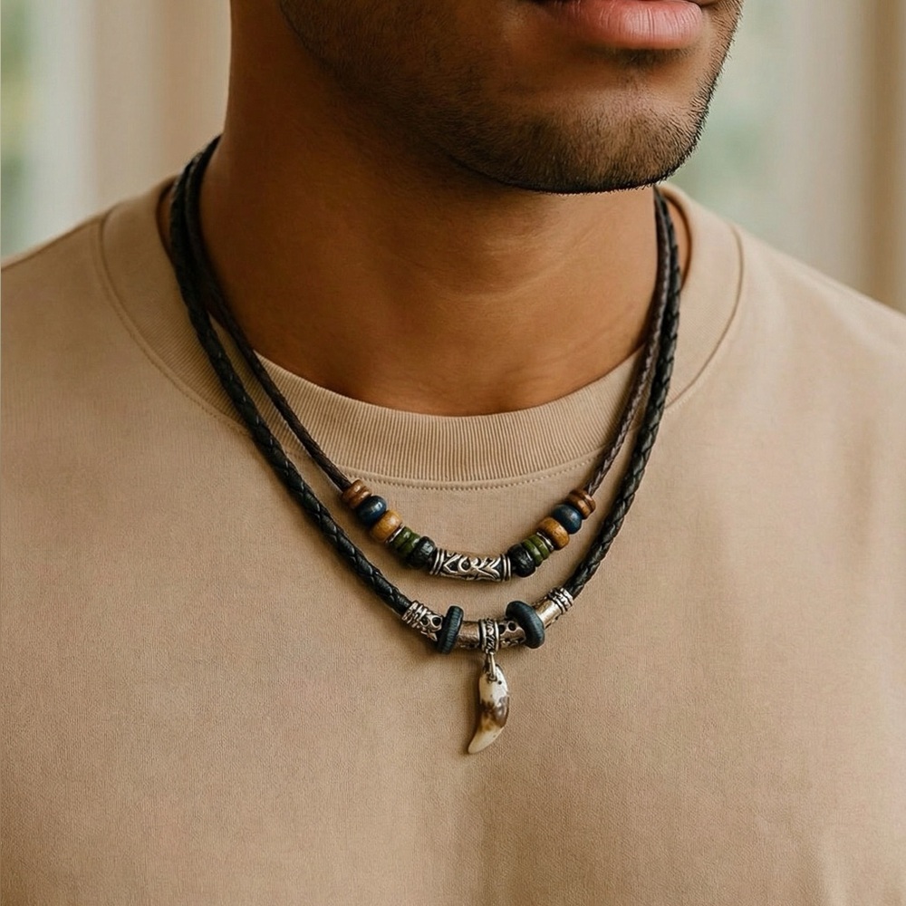 Multicolor Beaded Necklace with Tooth Pendant
